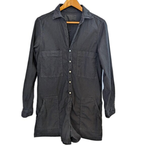 Frank & Eileen | Cotton & Flax Linen “Ireland” Black Long Sleeve Romper | Medium - Picture 5 of 13